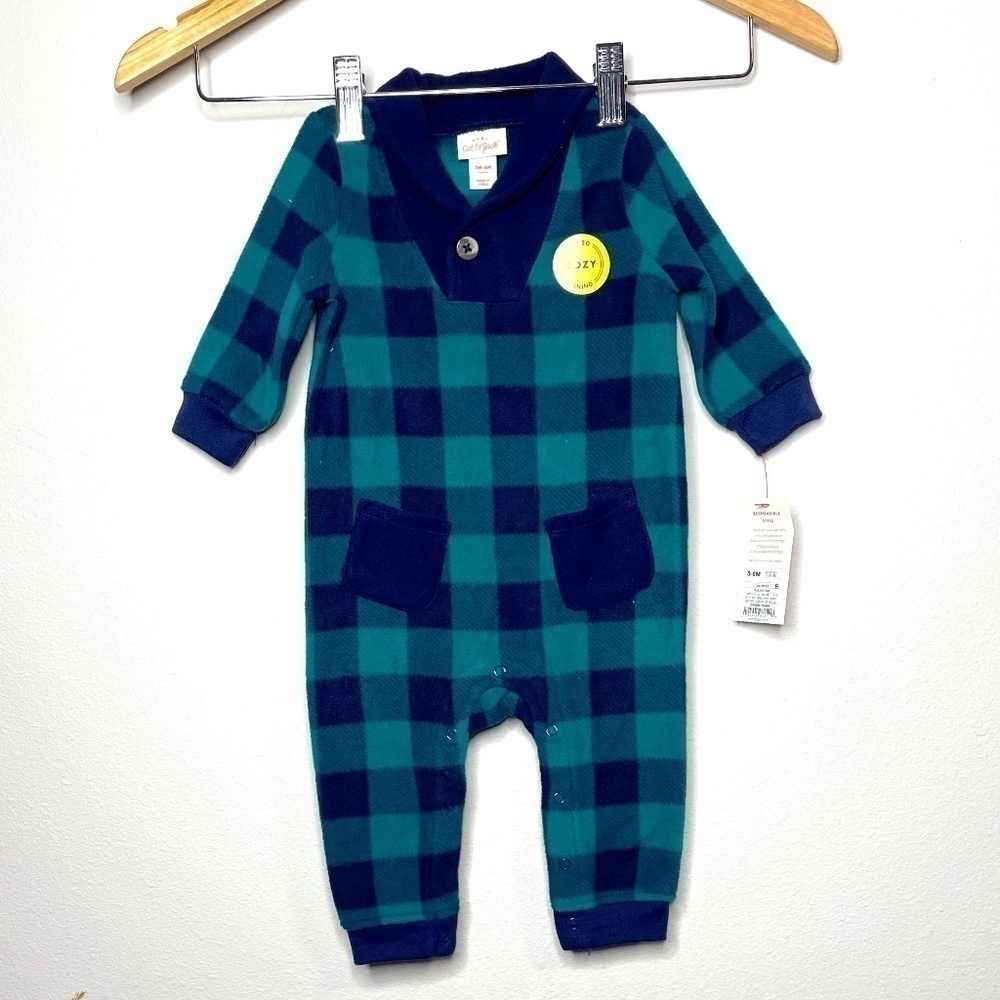 Cat & Jack Blue Squares Onesie 3-6m